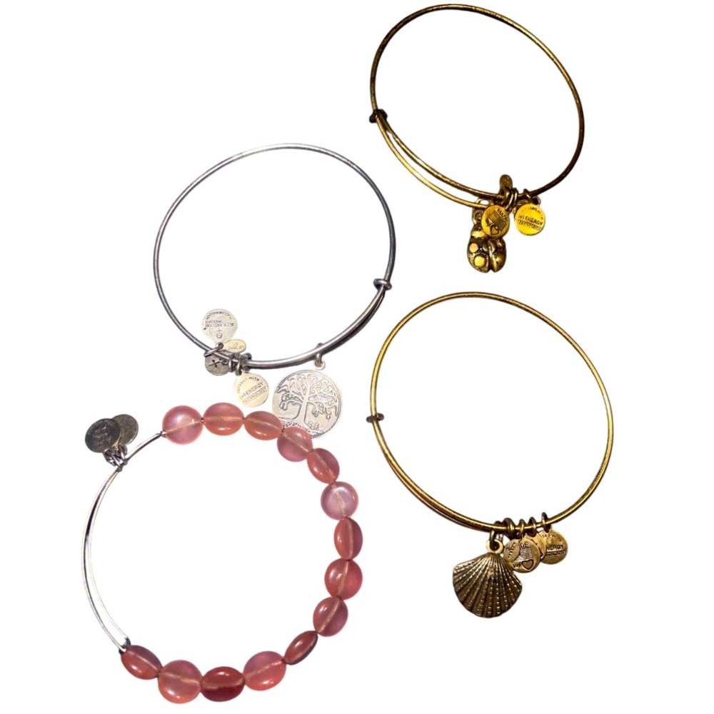 Vintage ALEX & ANI 2014/16 Charm Expandable Bangle Bracelets Silver Gold Lot X 4